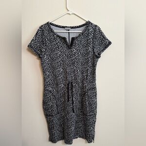 Talbots Animal Cheetah Print Jersey Black And White Knit Split Neck Dress LP